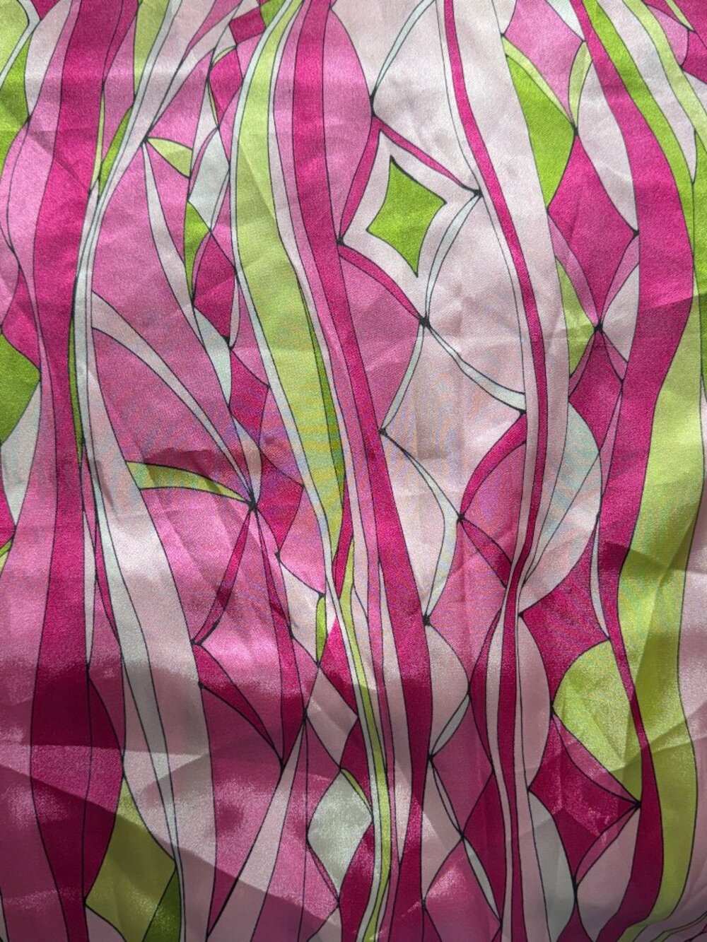 Satin or Silky Polyester Bold Swirling Abstract Pink Green 34" x 58" wide #333